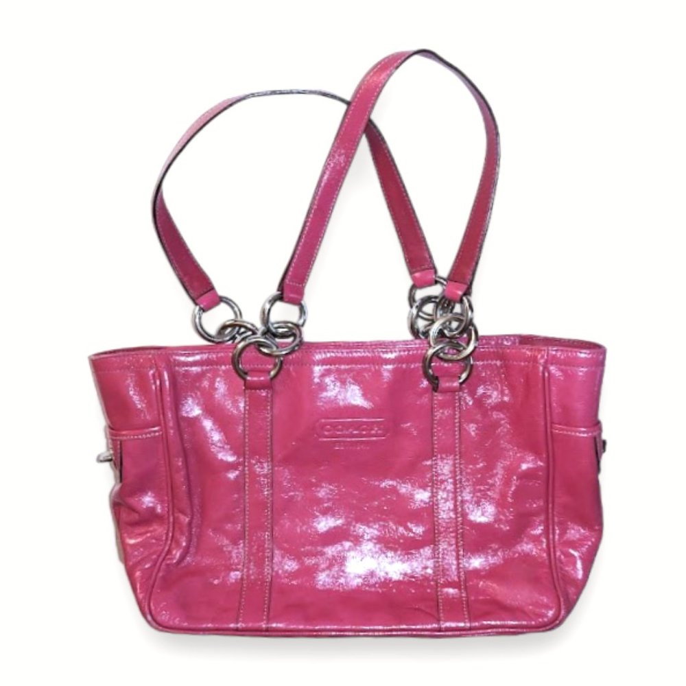 Coach Dusky Rose Pink Patent Leather Zip Tote Handbag Purse Double Handle F12839